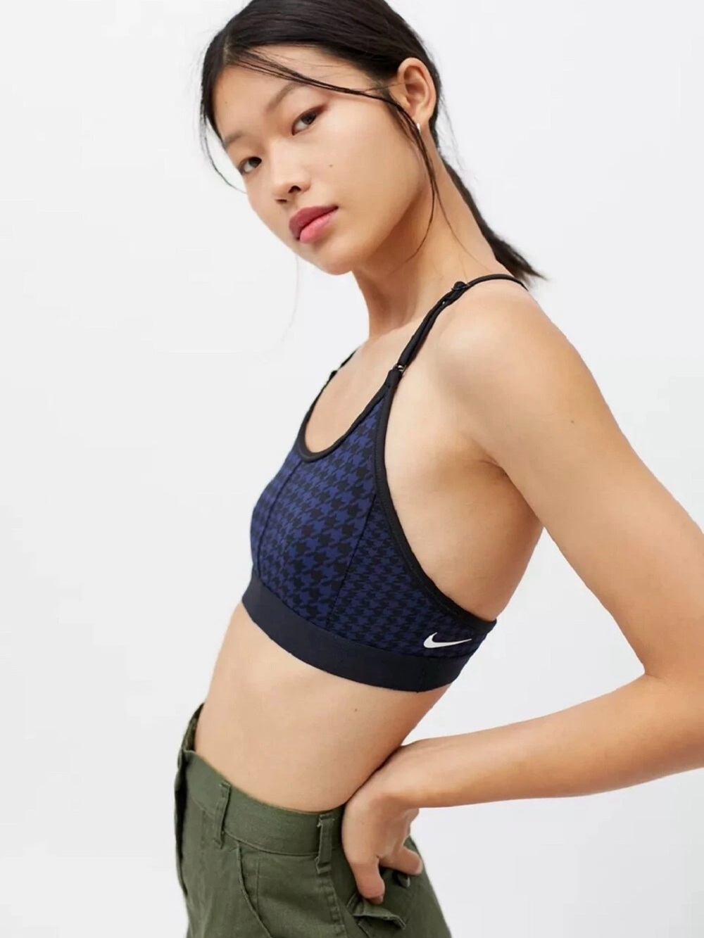 Nike Navy Houndstooth Light-Support Sports Bra